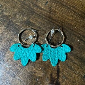 Green Leaf Leather Earrings